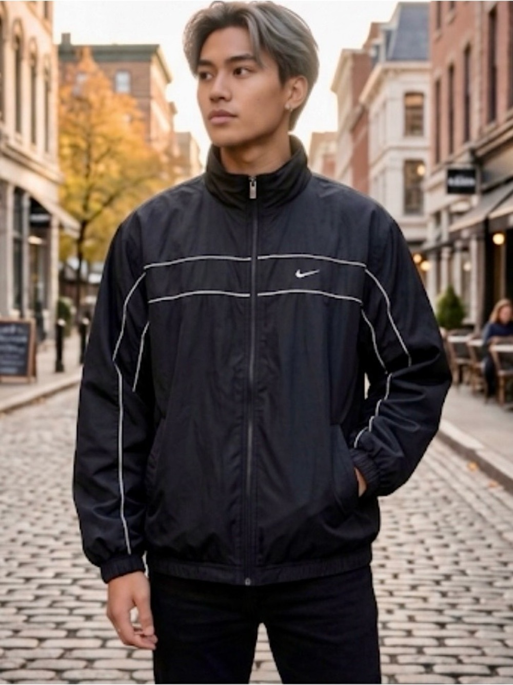 Vintage Nike Silver Tag Y2K Pinstripe Windbreaker - XL - Gorpcore Vibe - Grail